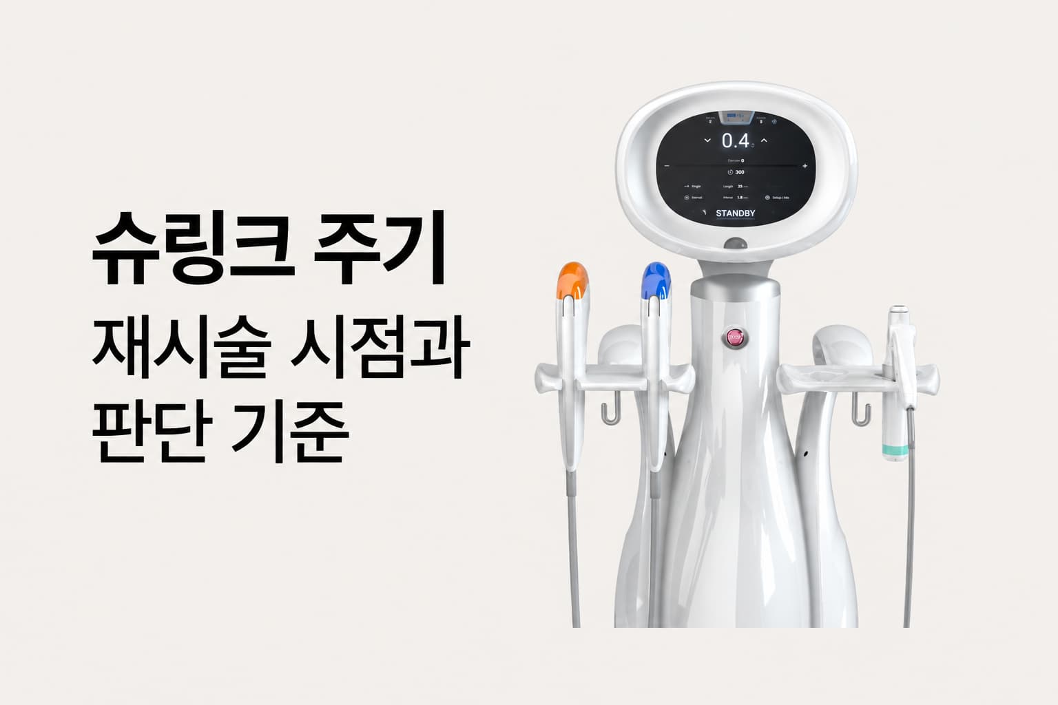 슈링크 장비 사진과 시술 주기·재시술 판단 기준을 안내하는 썸네일